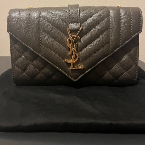 Saint Laurent Envelope Triquilt Small YSL Shoulder Bag in Grained Leather - Picture 1 of 11